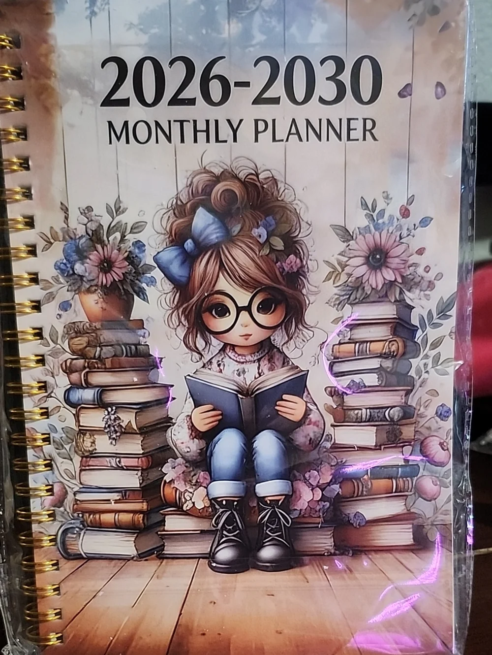 2026-2030 Monthly Planner - Floral Girl Illustration (Blue Accents) New